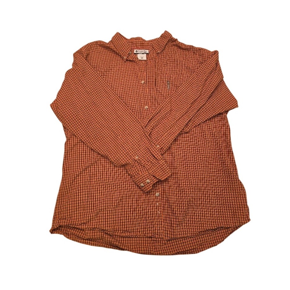 Columbia Sportswear Mens XXL Orange Blue Plaid Button Down Shirt Long Sleeve